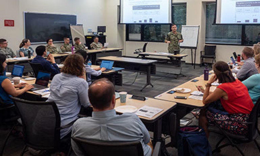 military professor teaching a class