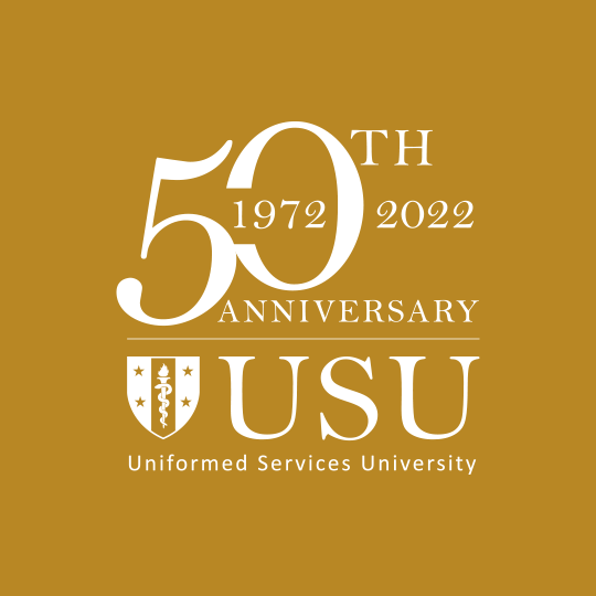  #USUHSturns50 Toolkit: 50th Anniversary Logo White Stacked Banner